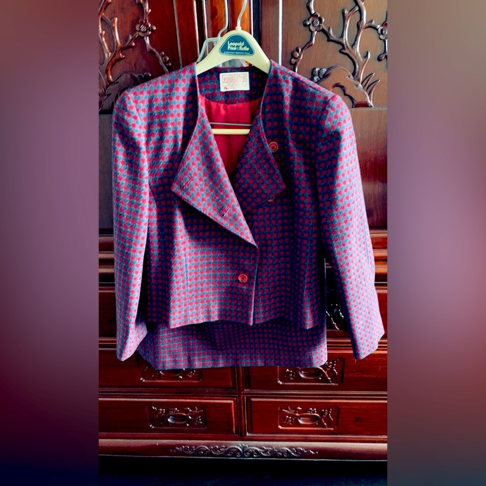 100% pure virgin wool skirt suit, made in U.S